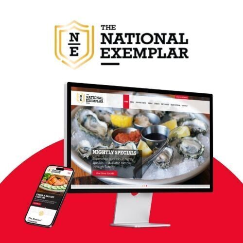 National Exemplar website on phone and computer screen with logo